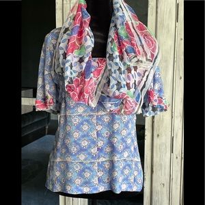 Chanel 15c silk blouse blue scarf logo shirt sz 34